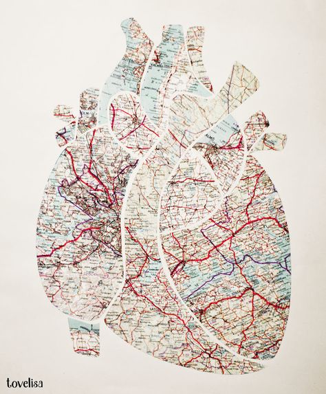 All roads lead to ♥ Kollage Konst, Identity Project, Heart Map, Heart Diy, Map Artwork, Diy Art Projects, Medical Art, Topographic Map, Anatomy Art