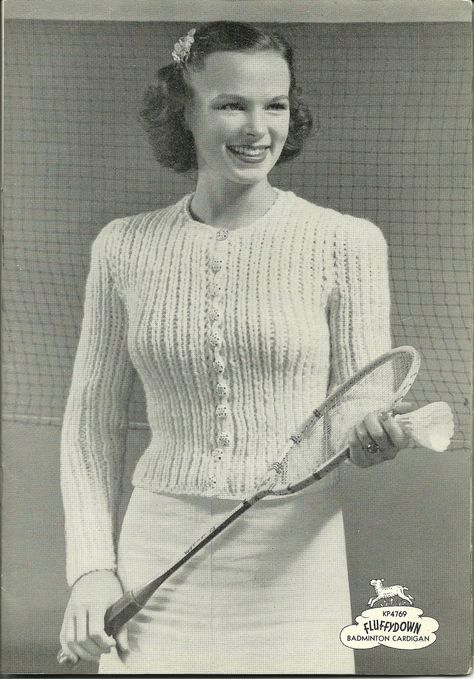 She also plays Badminton in a skirt. #vintage #badminton #sports Knitting Terms, Sewing Vintage, Vintage Knitting Patterns, Motif Vintage, Moss Stitch, Knitting Books, Thrift Shop, Play Tennis, Vintage Knitting