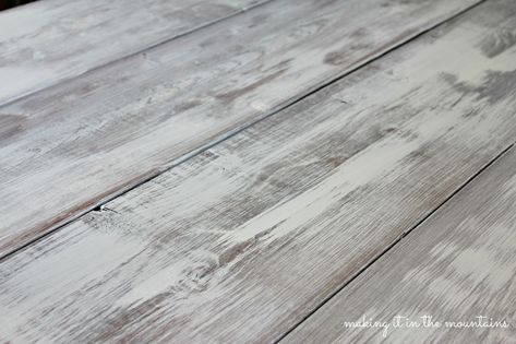 How to Whitewash Wood :: Making over our Pottery Barn Inspired Table - making it in the mountains Remodeled Furniture, How To Whitewash Wood, Washed Furniture, How To Whitewash, Driftwood Stain, White Washed Furniture, Hardwood Floor Colors, Stained Doors, Pottery Barn Inspired