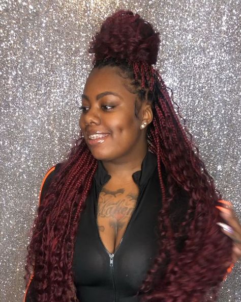 Bohemian Knotless Braids, Burgundy Box Braids, Bohemian Knotless, Goddess Braids Hairstyles, Faux Locs Hairstyles, Box Braids Styling, Braids With Curls, Girls Hairstyles Braids, Knotless Braids