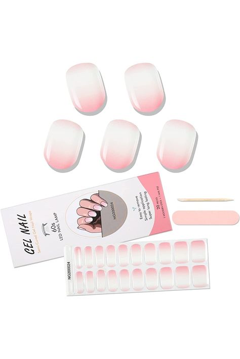 CHENYIYI 20PCS Semi Cured Gel Nail Strips, Real Gel Nail Polish Strips Full Nail Wraps Nail Stickers with Glossy Gel Finish, Waterproof Nail Art Stickers for DIY - UV Lamp Required (Gradient Pink) Semi Cured Gel Nail Strips, Gel Nail Stickers, Gel Nail Strips, Uv Nails, Led Nail Lamp, Nail Polish Strips, Uv Lamp, Art Stickers, Nail Art Stickers