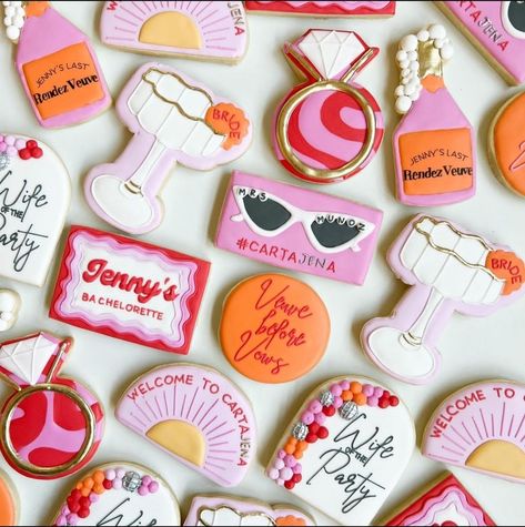 Groovy Bridal Shower Cookies, Veuve Before Vows Cookies, Bach Party Cookies, Veuve Cookies, Hens Cookies, Bachelorette Cookie Ideas, Bach Cookies, Bachelorette Sugar Cookies, 2024 Cookies