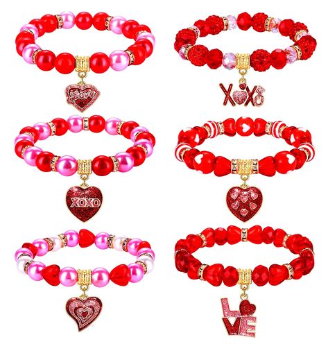 PRICES MAY VARY. ★ Red Valentine’s Day Bracelet: Express your love or treat yourself with a Set of SIX romantic beaded bracelet this Valentine’s Day. Consist of pink red acrylic beads, pearls and rhinestone crystal beads strung on elastic cord, with sweet heart charm adorned, symbolizes forever love and passion. Wear them together or layer with other stretch bracelets for a sweet outfits ★ Cute Heart Charm Bracelets: What better way to show your leading lady just how much you love her than with Sweet Outfits, Bracelets Red, Birthday Party Gifts, Valentines Bracelets, Red Valentine, Charms Bracelets, Red Bracelets, Birthday Party Gift, Sweet Heart