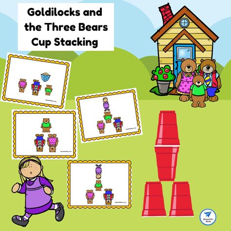 Goldilocks and the Three Bears Cup Stacking Cards - JDaniel4s Mom Goldilocks And The 3 Bears Preschool, Goldilocks And The Three Bears Preschool, Bear Activities Preschool, Three Bears Activities, Nursery Ryhmes, Cup Stacking, Bears Preschool, Counting Bears, Apple Back To School