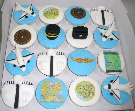 Pilot Cupcakes by specialcakes/tracey, via Flickr Pilot Cupcakes, Aviation Wedding Cake, Aviation Wedding Theme, Pilot Retirement, Airplane Cupcakes, Airplane Birthday Cakes, Pilot Party, Aviation Wedding, Airplane Cake