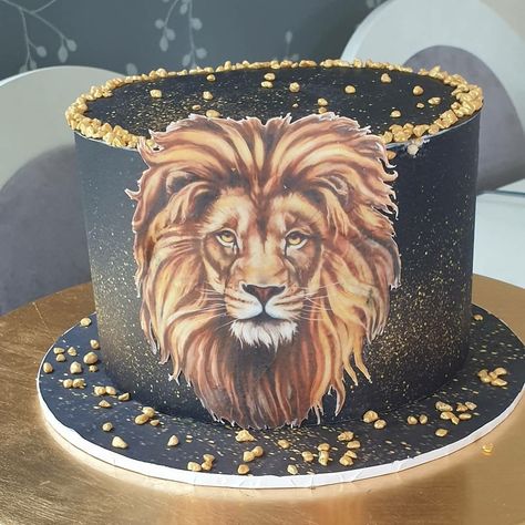 Lion Cake For Men, Cake Lion, Lion Cake Topper Printable, Lion Cake, Black And Gold Lion Cake For Men, Photo Print Cake Design, Lion Head Cake, Cake With Lion, Lion Shaped Cake