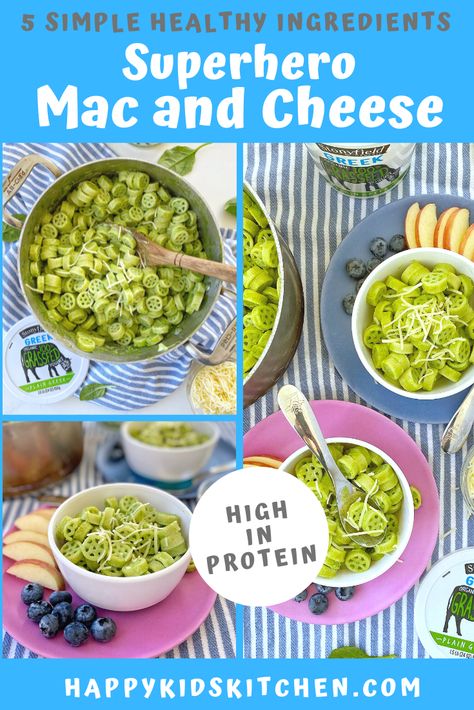 Packed with protein and veggies, Superhero Mac and cheese is a winning dish for toddler, big kids, and grown-ups! You really can't taste the spinach at all. 5 simple ingredients and made in under 15 minutes! #spinachmacandcheese #toddlerfood #healthymacandcheese Toddler Mac And Cheese Healthy, Blw Mac And Cheese, Spinach Toddler Recipes, Toddler Mac And Cheese, Kids Dinners, Toddler Recipe, Spinach Mac And Cheese, Green Peas Recipes, Lettuce Recipes