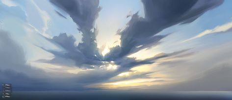 ArtStation - Searching for the best way for making sky and clouds, Anastasia Shestak Dramatic Clouds Paintings, Cloud Digital Art, Sky Concept Art, Sky Perspective, Cloud Reference, Stylized Clouds, Cloud Photography, Dramatic Clouds, Moving Clouds