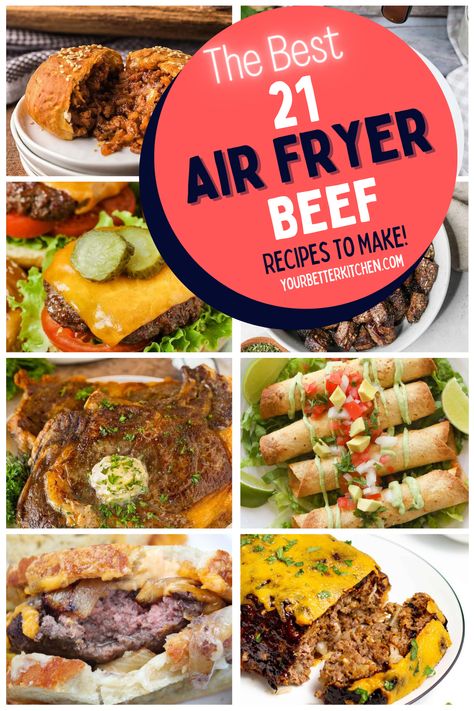 Airfryer Ground Beef Recipes, Air Fryer Meat Recipes, Air Fryer Beef Recipes, Brisket Side Dishes, Air Fryer Taquitos, Air Fryer Beef, Air Fryer Recipes Beef, Meatloaf Burgers, Steak Burgers