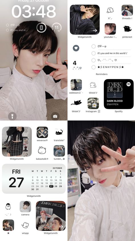 Kpop Home Screen Ideas, Lock And Home Screen Ideas, Kpop Home Screen, Home Screen Ideas, Dark Blood, Iphone Layout, Ios Icon, Home Screen, Phone Themes