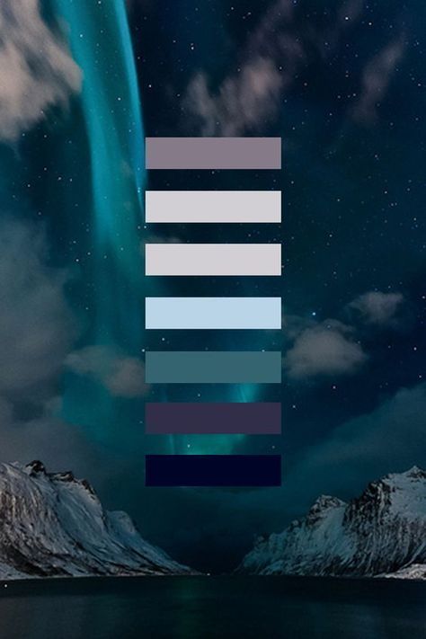 Artic color inspiration wit aurora borealis  #snow #sea #auroraborealis #blue #inspiration #color #cold #design Color Inspo, Colour Board, Colour Schemes, Color Pallets, Color Swatches, Visual Merchandising, Color Theory, Color Themes, 그림 그리기