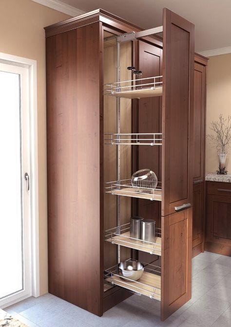 Vauth -Sagel Pantry Pullout | VS Tal Larder | Set 210 Saphir 3 baskets | H 37 12 - 47 14 in , Scalea maple in , 4 | Wayfair Basket Pantry, Wood Pantry, Cabinet Depth, Inside Cabinet, Cabinet Height, Pantry Inspiration, Model Dapur, Fitted Cabinets, Pantry Organizer