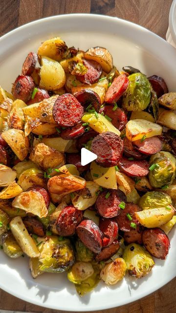 Erin Aronowitz on Instagram: "Smoked Sausage and Potatoes with Brussels Sprouts makes a delicious sheet pan meal! I seasoned the potatoes and b-sprouts with a delicious garlic herb butter, baked it all up, and served it with a dipping sauce.  Sheet pan meals are so easy to create, even my toddler can do it. (You can see her cute little hands in this video  helping me with the brussels sprouts.) Everything cooks together for the same amount of time in a garlic herb butter.  Then, it is ready to enjoy just like that or add a dipping sauce.   Full recipe on my blog www.spinachandbacon.com or use the clickable link in my bio @spinachandbacon  . . . . . #onepotmeals #smokedmeat #smokedsausage #brusselssprouts #potatoes #sheetpandinner #easyrecipes #cooking #dinnerrecipes #recipeshare #phillyfoo Smoked Sausage Potatoes And Broccoli, Roasted Smoked Sausage And Potatoes, Sausage Potato Brussel Sprout Sheet Pan, Smoked Sausage And Potatoes, Potato’s And Kielbasa, Smoked Sausage And Potato Recipe, Roasted Potatoes And Kielbasa (one-pan Recipe), Sheet Pan Meals, Sausage And Potatoes