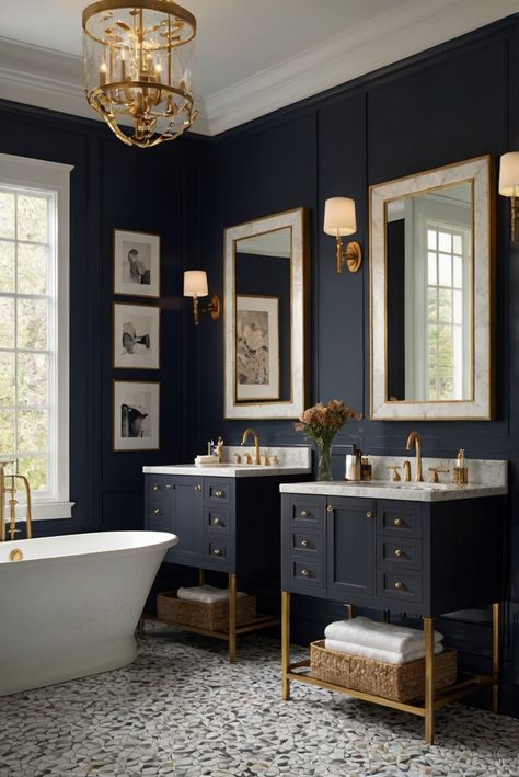 Dive into the depths of elegance in your bathroom retreat with a touch of Deep Space (2125-20) paint, creating a luxurious and calming atmosphere. Dive in today! #Ad #homedecor #homedesign #bathroom #Painthome interiorarchitecture best Wall Colors for Bathroom Colors
Bright Room Colors
best colors combinations bathroom
bathroom Remodeling
Modern Paint Colors
2024 Dark Blue Master Bath, Bathroom With Dark Blue Vanity, Dark Bathroom Walls, Deep Blue Bathroom, Moody Blue Bathroom, Dark Blue Bathroom Ideas, Blue Master Bath, Midnight Blue Bathroom, Bathroom Paint Colors Blue