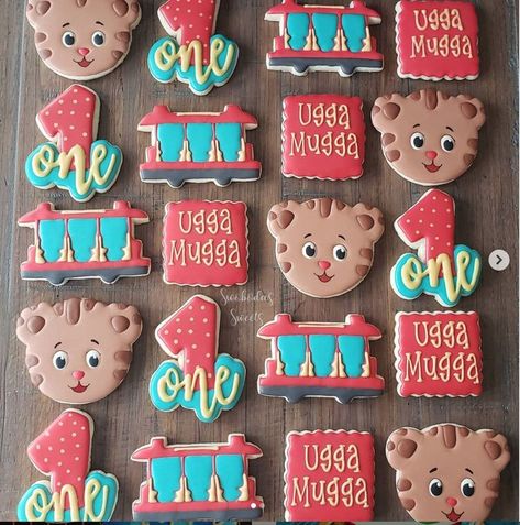 Daniel Tiger Birthday Cake, Twin Birthday Themes, Tiger Cookies, Daniel Tiger Party, Daniel Tiger Birthday Party, Tiger Birthday Party, Tiger Birthday, Second Birthday Ideas, Daniel Tiger