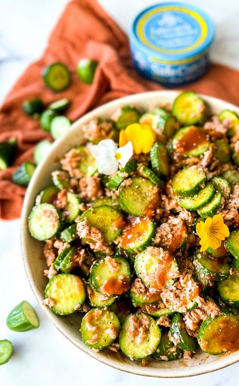 3-Ingredient Korean BBQ Tuna Cucumber Salad - Safe Catch Bbq Tuna, Snacks For School Lunches, Tuna Cucumber, Bacon Ranch Pasta Salad, Summertime Salads, Ranch Pasta Salad, Ranch Pasta, Favorite Salad, Dinner Prep