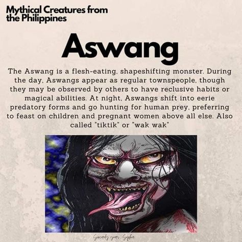 Aswang Mythical Creature, Filipino Folklore Mythical Creatures, Mythical Creatures Philippines, Filipino Creatures, Filipino Monsters, Filipino Mythical Creatures, Filipino Mythology, Filipino Folklore, Mythical Creatures List