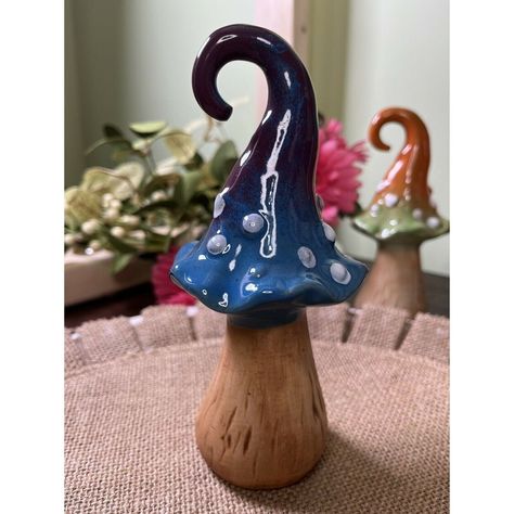 "Whimsical Ceramic Mushroom Garden Decor Ceramic Pottery Purple Blue Mushroom Dimensions: 6.25\" H x 3\" W x 3\" D This is a painted pieceit may not be perfectly painted due to the whimsical effect! Please take time to look at all pictures....Before bidding??? I take my products very serious and want the best for my customers. Be sure to add me to your favorites list Check out my other items! I have tons of items that are unique, new, and vintage! As a Top Rate Seller I deliver and guarantee out Mushroom Clay Art, Mushroom Garden Decor, Mushroom Clay, Blue Mushroom, Ceramic Mushroom, Disney Diy Crafts, Mushroom Garden, Mushroom Crafts, Outdoor Living Decor