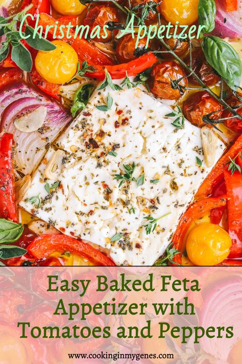 Baked Feta And Tomatoes, Feta Appetizer Recipes, Baked Feta Appetizer, Feta Appetizer, Baked Feta Recipe, Homemade Pita Chips, Red Pepper Recipes, Holiday Party Appetizers, Christmas Appetizers Easy