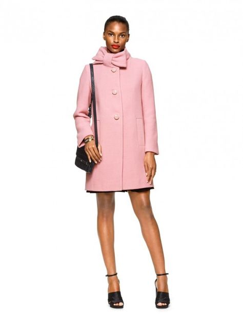 19 Sophisticated Ways to Accessorize With a Bow via Brit + Co Aka Apparel, Kate Spade Coat, Bow Coat, Diva Style, Pink Stuff, Wool Winter Coat, Wear Pearls, Pink Pearls, Green Style