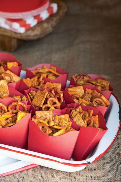 Barbecue Snack Mix | Paula Deen Tailgate Menu, Bbq Snacks, Cinnamon Sugar Pretzels, Paula Dean, Paula Deen Recipes, Chex Mix Recipes, Snack Mix Recipes, Chex Mix, Finger Food Appetizers