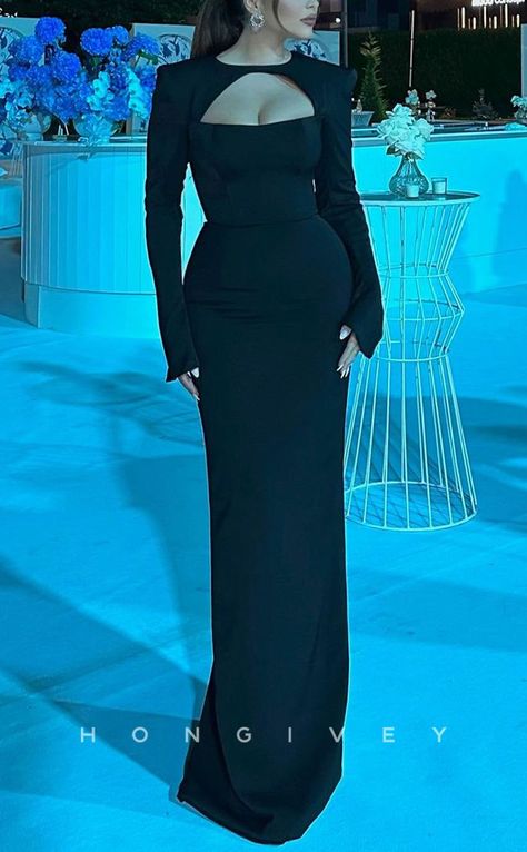 Long Dresses Elegant Glamour, Long Sleeve Black Dinner Dress, Black Women In Long Dresses, Sophisticated Black Dress, Black Dress Looks Classy, Elegant Floor Length Dress, Evening Dinner Gown, How To Style Long Black Dress, Long Sleeve Dinner Dress