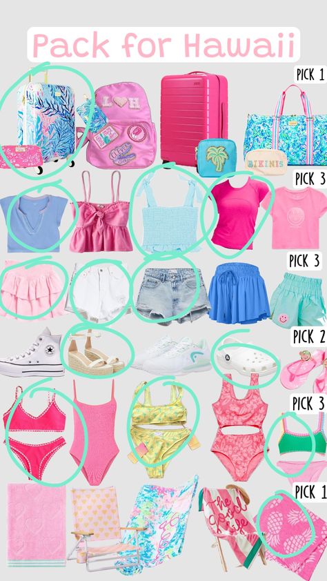 creds to @Juliaduke222 #aesthetic #preppy #pink #hawaii #vacation #packwithme Things To Pack For Hawaii Vacation, Packing Preppy, Kawaii Hawaii Things To Do, Pack For Hawaii Vacation, What To Pack For Hawaii Vacation, Things To Pack For Vacation, Preppy Hawaii Aesthetic, Hawaii Preppy, Pink Hawaii