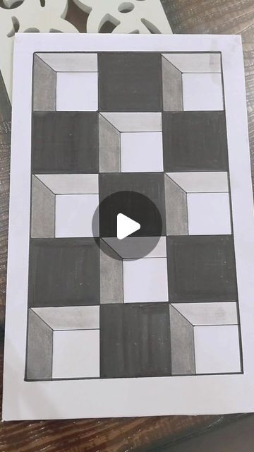 Illusion Drawings Easy, Easy Optical Illusions To Draw, 3d Drawings Easy, Optical Illusions Drawings Easy, Illusions Drawings, Optical Illusion Paintings, 3d Grid, Grid Art, Illusion Paintings