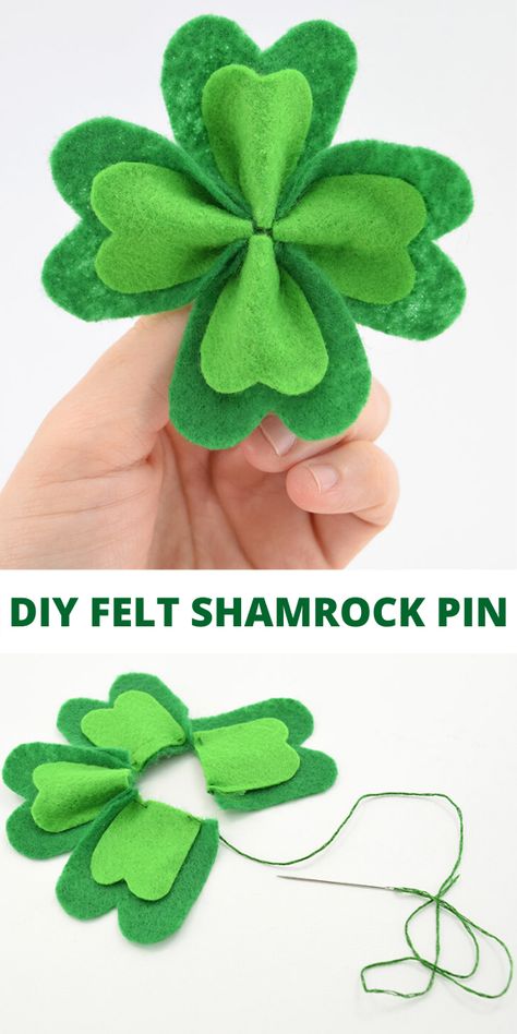 Felt Shamrocks, Diy St Patrick's Day Crafts, Clover Brooch, St Patricks Decorations, Fete Saint Patrick, St Patricks Crafts, St Patricks Day Crafts For Kids, Felt Flowers Diy, Fleurs Diy