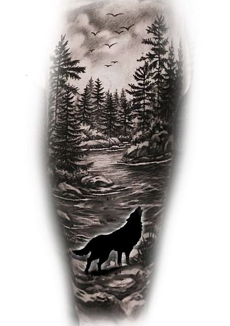 Wilderness Tattoo, Tatuaje Cover Up, Thigh Tattoo Men, Stag Tattoo, Scene Tattoo, Animal Sleeve Tattoo, Nature Tattoo Sleeve, Native Tattoos, Bull Tattoos