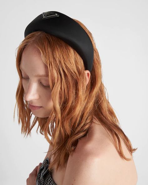 Black Re-Nylon headband | Prada Headband Prada, Prada Headband, Plastic Trash, Prada Collection, Brand Shoot, Ocean Fishing, Padded Headband, Fishing Nets, Triangle Logo