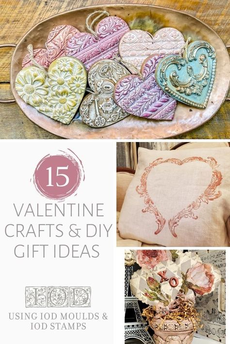 Valentine crafts, DIY gifts, and home decor ideas - all made with IOD transfers, IOD stamps, and IOD moulds! Tutorials, inspiration, and more for Valentine's Day. Iod Stamp Projects, Valentine Crafts Diy, Iod Stamps, Iod Transfers, Vintage Valentine Crafts, Iod Moulds, Diy Valentine's Day Decorations, Card Candy, Valentine Projects