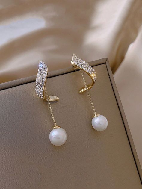 White Basics,Gorgeous-Luxury Collar  Aluminum Alloy   Embellished   Wedding & Event Faux Pearl Earrings, Bridal Earrings Pearl, Ear Jewelry, Elegant Earrings, Wedding Themes, Bridal Earrings, Fashion Earrings, Faux Pearl, Bridal Style