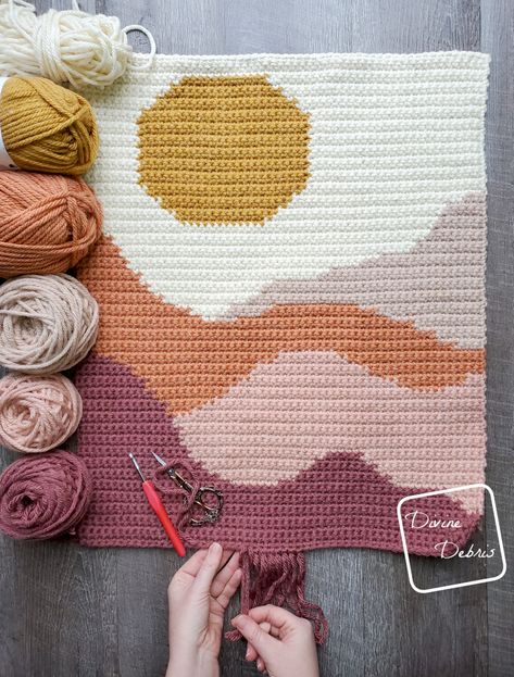 Painted Hills Wall Hanging crochet pattern by Divine Debris Crochet Wall Hanging Patterns, Decorative Crochet, Crochet Wall Hanging, Hanging Crochet, Crochet Wall Art, Wall Hanging Designs, Painted Hills, Crochet Wall Hangings, Pixel Crochet