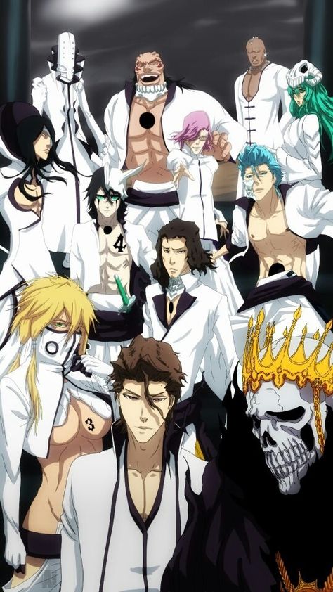 The gang is all here! Aizen's Espada are Arrancar on steroids! #Squad #Espada… Bleach Noitora, Lord Aizen, Bleach Shinigami, Coyote Starrk, Sousuke Aizen, Bleach Figures, Art Adventure Time, Byakuya Kuchiki, Comics Anime