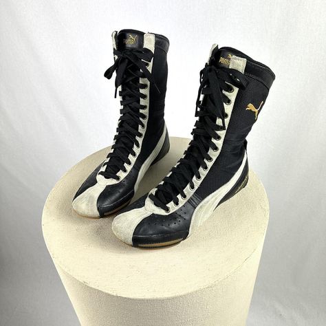 👽 Puma lacing boxing / wrestling boots, in leather,... - Depop Puma Boots, Wrestling Boots, Style Tricks, Boxing Clothes, Boxing Boots, Boxing Shoes, Thrift Inspo, Vintage Puma, Wrestling Shoes