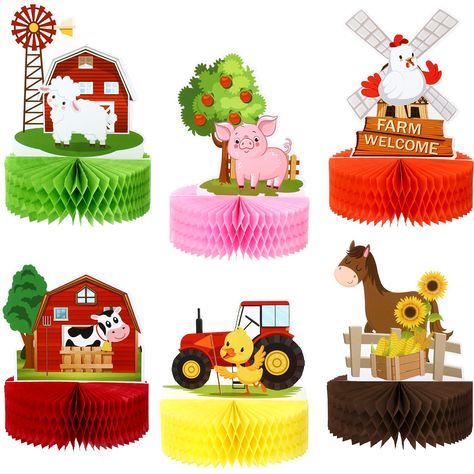 PRICES MAY VARY. Party decorations: you will get 6 pieces of farm animals honeycomb centerpieces in different styles, the cute designs and the proper size make these farm animals decorations become the shining and adorable party supplies for the birthday party Distinct design: these farm animals table centerpieces are available in 6 lovely designs with classic farm animal theme colors, which are embellished with various farm animals patterns, such as pigs, cows, chickens, sheep and so on, which Farm Themed Cake, Kids Party Centerpieces, Farm Party Decorations, Farm Animals Decor, Farm Themed Party, Barn Party, Outdoor Table Decor, Farm Theme Birthday, Farm Animals Theme