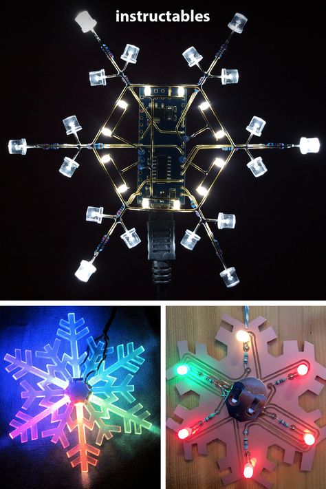 Check out all the ways Instructables authors have created light-up snowflakes. #Instructables #decor #technology #electronics #LED Arduino Led, Snow Flakes Diy, How To Make Diy, Fun Projects, All The Way, Authors, Light Up, Advent, Christmas Diy