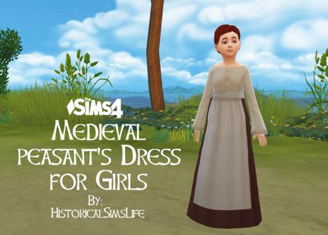 History Lover's Simblr - GIRLS’ MEDIEVAL PEASANT DRESS (SIMS 4) This is a... Ye Old Cookbook Sims 4, Ts4 Peasant Cc, Sims 4 Middle Ages Cc, Sims 4 Medevil Cc, Sims 4 Peasant Cc, Sims 4 1300s Cc, Sims Historical, Ts4 Medieval, Victorian Peasant