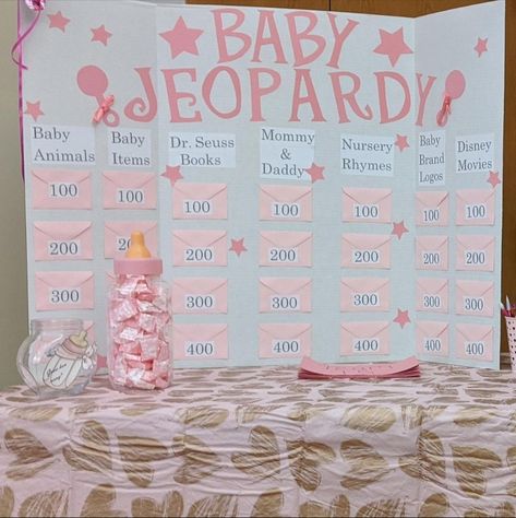 Gender Reveal Jeopardy Game, Baby Shower Games Jepordy, Baby Jepordy Questions And Answers, Baby Jepordy Game, Girl Baby Shower Game Ideas, Baby Shower Jeporady, Baby Shower Games Interactive, Baby Jeopardy Questions And Answers, Disney Baby Shower Games