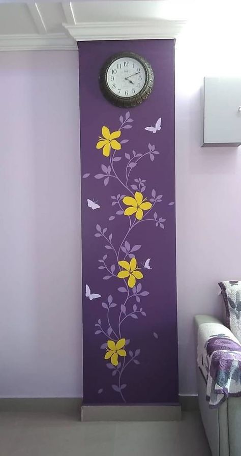 Gorgeous and beautiful wall paper ideas Pillar Colour Ideas, Wall Pillar Decor Ideas, Pillar Design Painting, Sitout Wall Painting Ideas, Pillar Painting Ideas For Home, Pillar Art Ideas, Putti Design For Wall, Wall Pillar Painting Ideas, Royal Paint Wall Design For Living Room