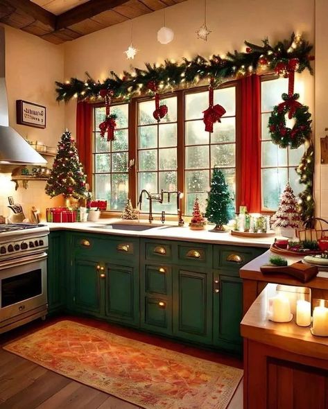 Cottagecore Kitchen, Cozy Christmas Decor, Creative Christmas Trees, Christmas Decor Inspiration, Christmas Kitchen Decor, Christmas Themes Decorations, Christmas Interiors, Christmas Inspo, August 12