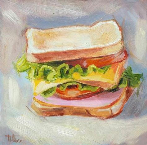 Daily Paintworks - "Sandwich" - Original Fine Art for Sale - © Dasha Piven Breakfast Still Life, Sandwich Drawing, Sandwich Pictures, Grass Painting, Best Nature Wallpapers, Food Painting, Oil Pastel Art, Canvas Painting Designs, Daily Painting