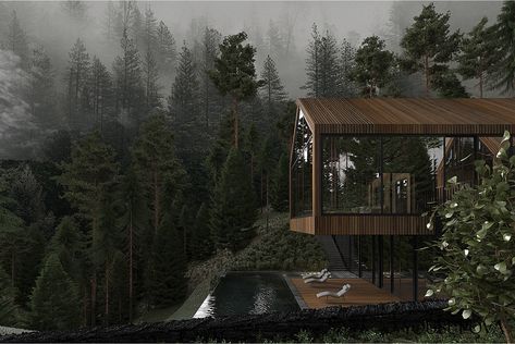 Forest House Aesthetic, Dark House Aesthetic, Black Modern House, Dark Modern House, Black Houses, Dark Modern, Dark House, Gorgeous Houses, House In Nature