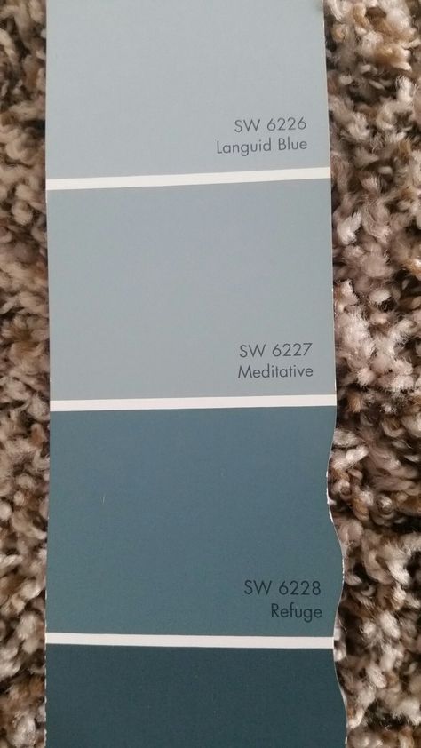 SW 6226 Languid Blue walls for master bedroom SW 6227 Meditative walls for… Sw Languid Blue Paint, Sw 6227 Meditative, Sw Languid Blue, Sw Meditative, Sw Refuge, Languid Blue, Painting Ideas For Walls, Garage Hangout, Boys Bedroom Colors