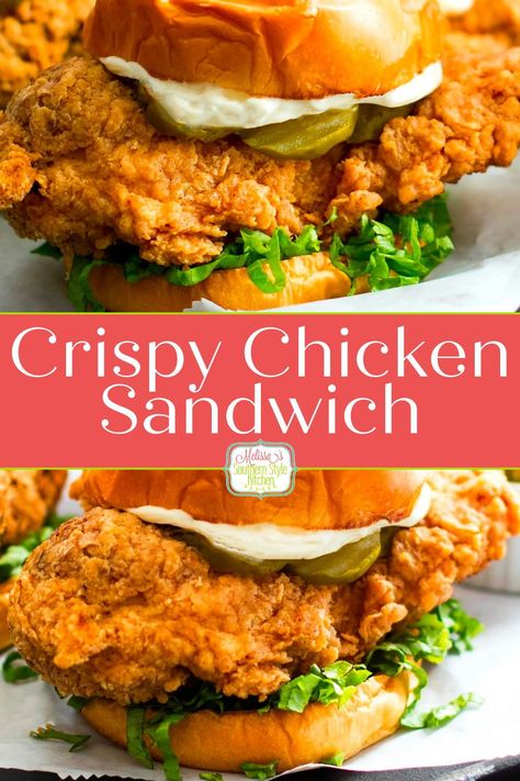 Skip the drive through and make your own Crispy Chicken Sandwich at home. The secret to the crispy flavorful breading is combining a mixture of special seasonings, all purpose flour with the addition of corn starch for a superior crunch. Crispy Chicken Sandwich No Buttermilk, Chicken Filet Sandwich, Breaded Chicken Sandwich Recipes, Crispy Chicken Sandwich Recipes, Breaded Chicken Sandwich, Homemade Chicken Sandwich, Fried Chicken Sandwich Recipe, Chicken Bacon Sandwich, Crispy Chicken Wraps