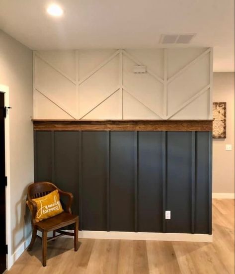 Accent Wall In Closet Walk In, Half Accent Wall Living Room, Panel Wall Entryway, Diagonal Board And Batten Wall, Wall Paneling Ideas Entryway, Stained Board And Batten Wall, Navy Board And Batten Wall, Mcm Accent Wall, Board And Batten Wall With Shelf