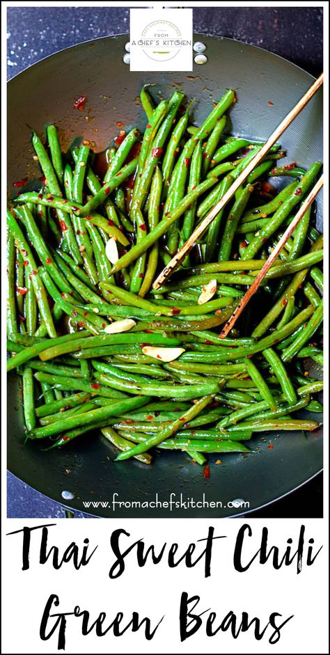 Chili Green Beans, Green Bean Recipes, Veggie Side Dishes, Sweet Chili, Asian Cooking, Vegetable Sides, Side Recipes, Veggie Sides, Veggie Dishes