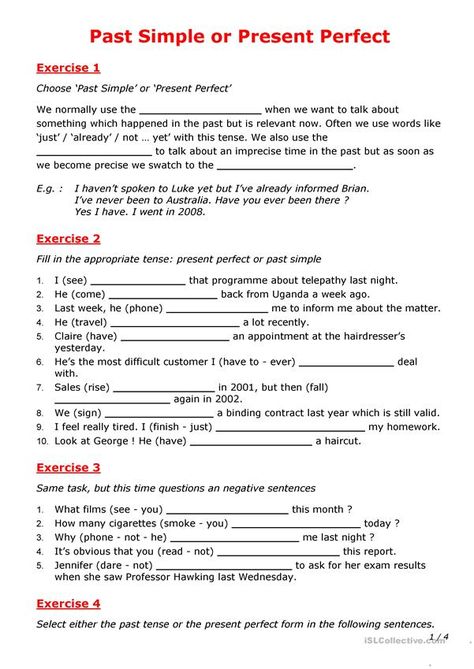 Past Simple or Present Perfect - English ESL Worksheets for distance learning and physical classrooms Simple Present Tense Worksheets, Negative Sentences, Tenses Exercises, English Grammar Exercises, Vocabulary Exercises, Simple Present Tense, Grammar Quiz, Past Simple, English Teaching Materials