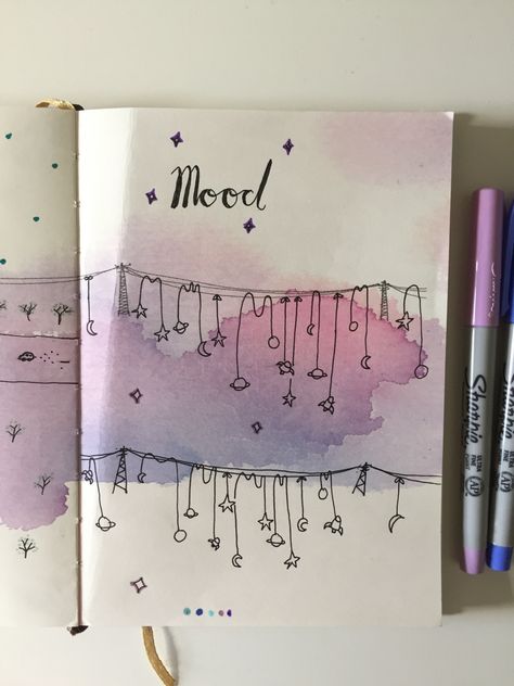 Purple watercolor hanging stars mood tracker Purple Mood Tracker, Space Mood Tracker, Bullet Journal First Page, Bullet Journel, Bullet Journal Paper, Hanging Stars, Purple Highlights, Purple Watercolor, Purple Sky